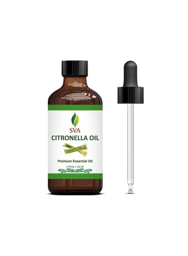 SVA Citronella Essential Oil 4oz (118ml) Premium Essential Oil with Dropper for Diffuser, Aromatherapy, Hair Care, Candle Making & Skin Care