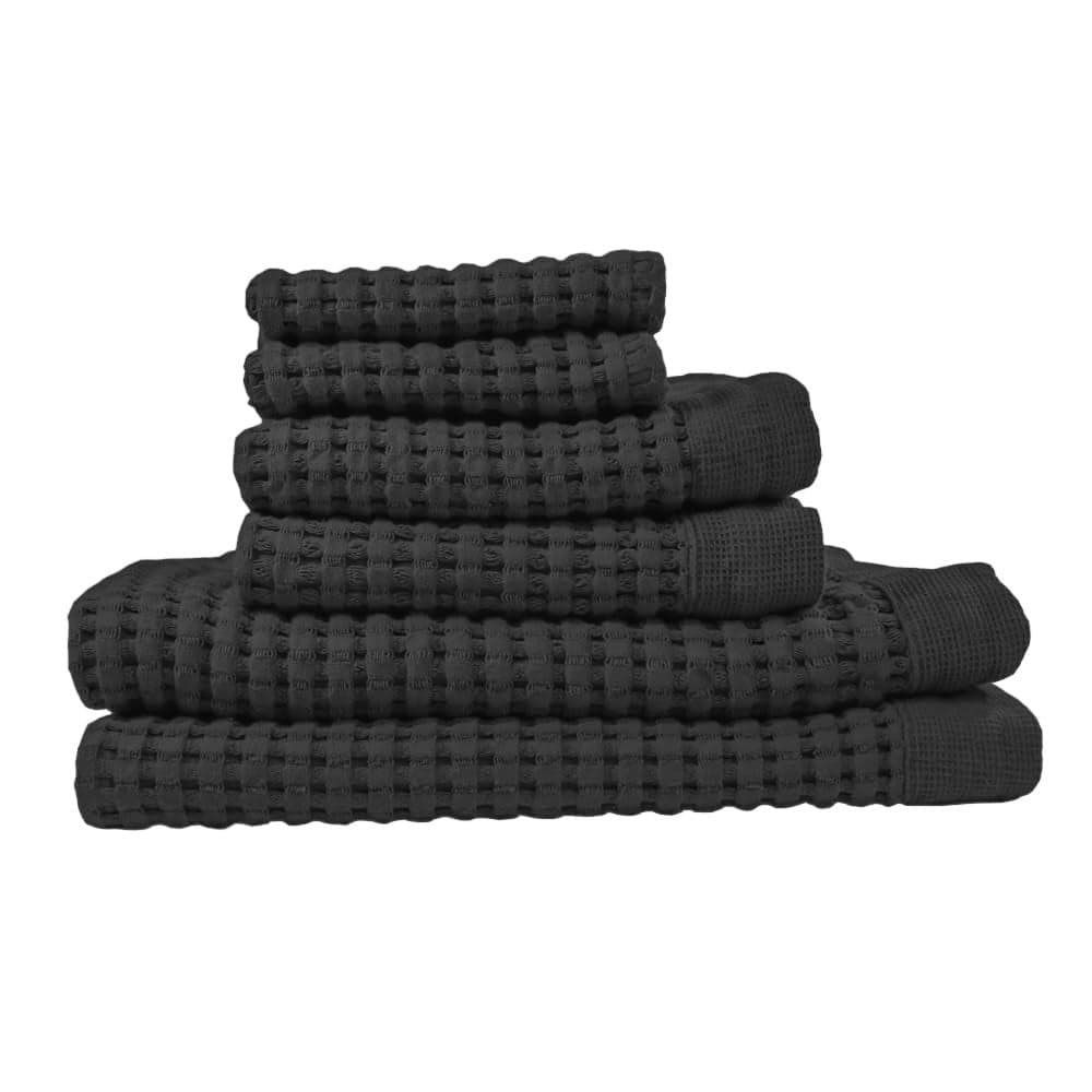 GILDEN TREE Waffle Towel Set Quick Dry Thin 2 Bath Towels 2 Hand Towels 2 Washcloths Modern Style Faded Black