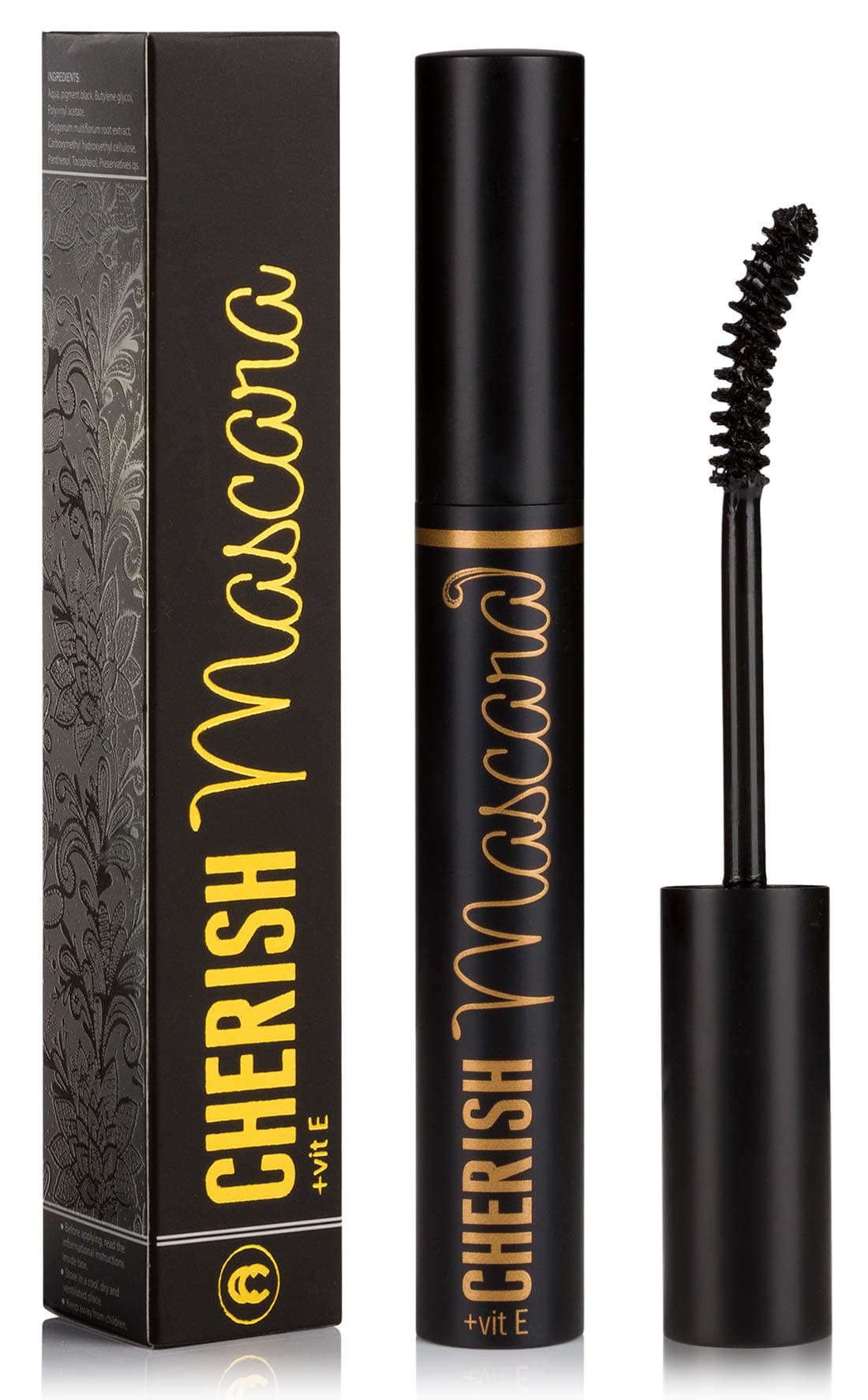 Lengtening Hypoallergenic Cherish Mascara With Vitamin E Premium Deep Black Color Gluten Free Volumizing Eye Mascara With Vitamins Makes Perfect Natural Bold Eyelashes And Care Your Sensitive Eyes