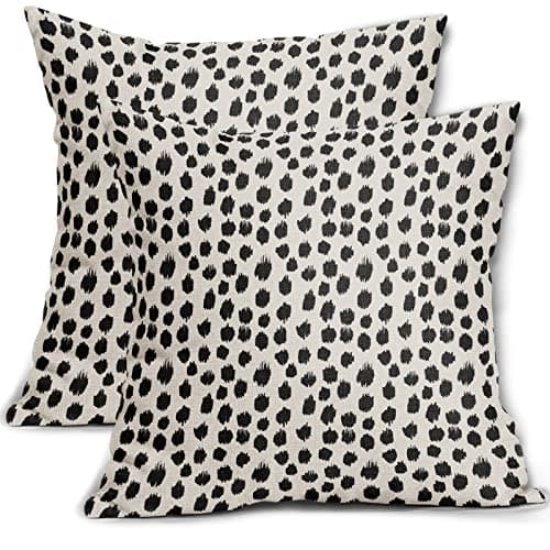 Sweetshow Polka Dot Pillow Covers 18x18 Set of 2 Black Cream Throw Pillows Boho Design Brush Strokes Decorative Outdoor Pillowcase Square Cushion Cover Linen Pillow Case for Home Sofa Couch Bed