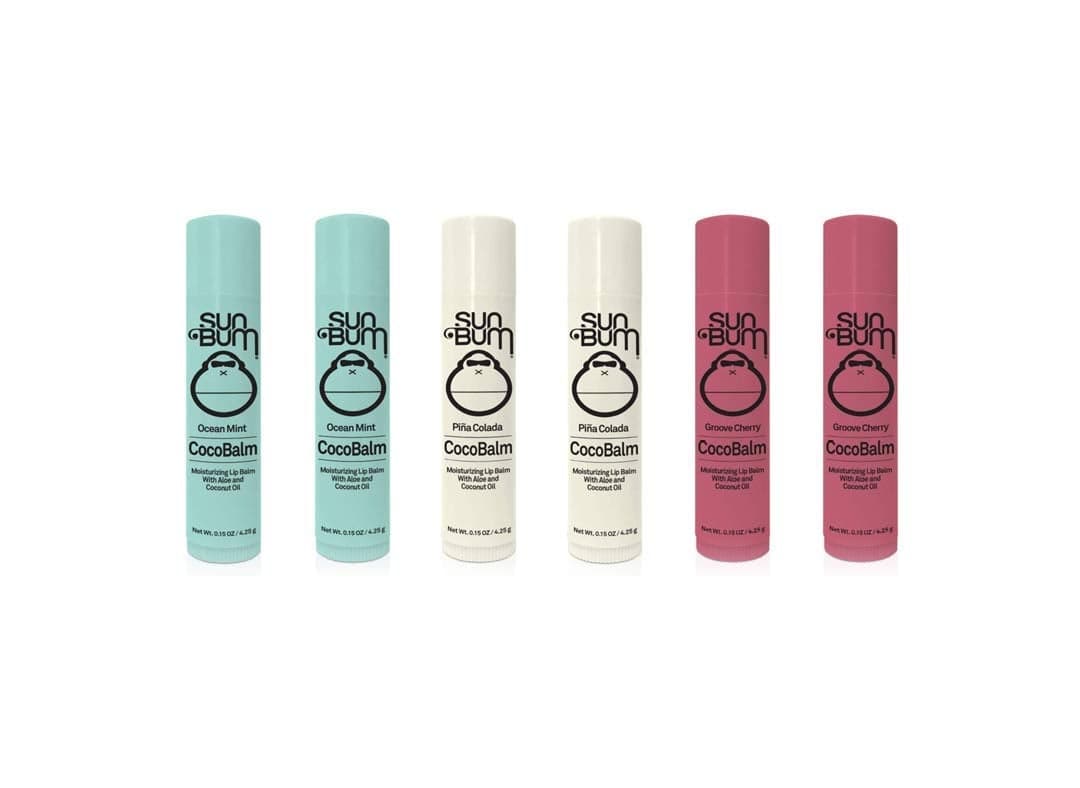 Sun Bum CocoBalm Vegan and Cruelty Free Moisturizing Lip Balm with Aloe and Coconut Oil Pina Colada Ocean Mint Groove Cherry 15 oz Pack of 6 2 of Each Flavor