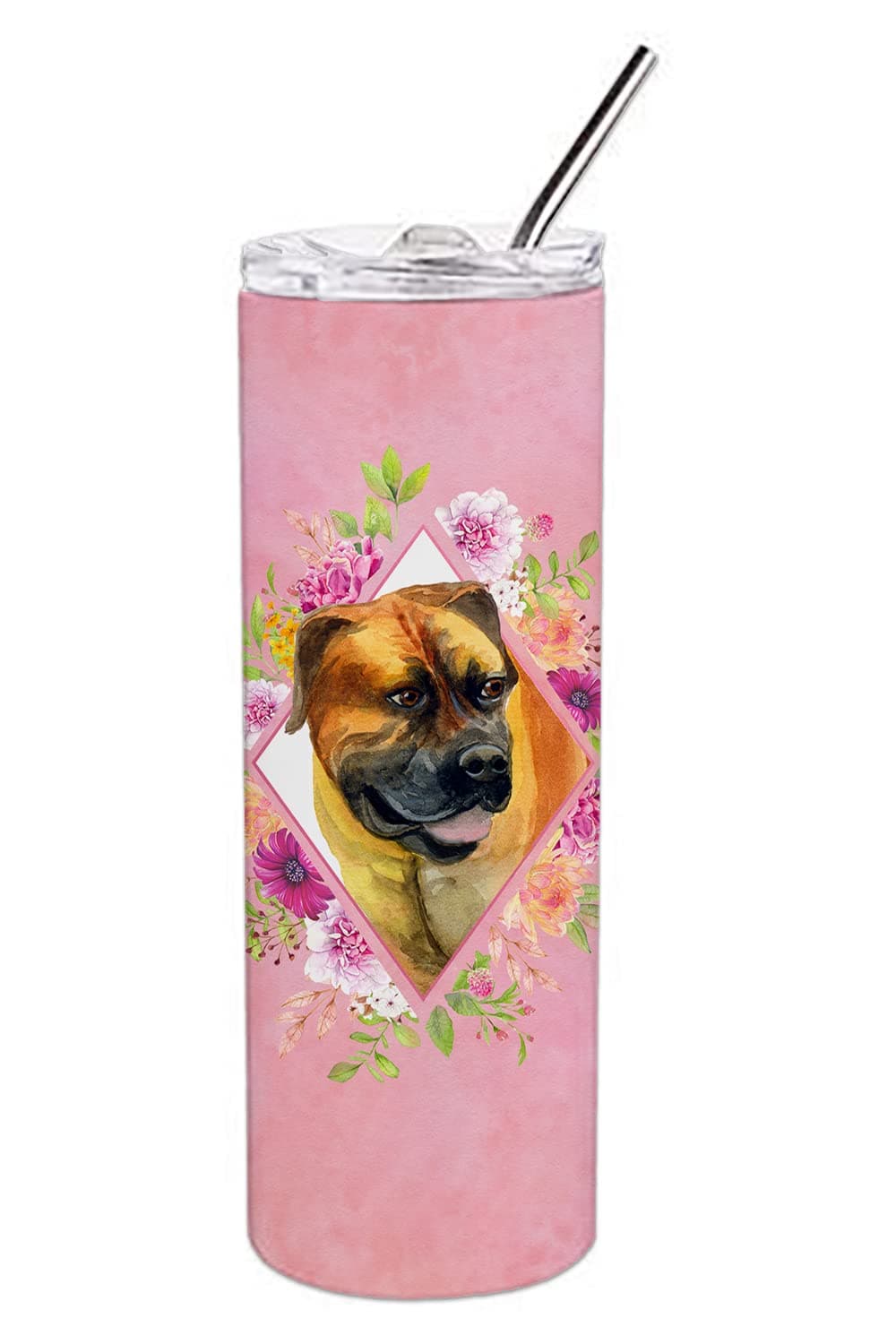 Caroline's Treasures CK4121TBL20 Borboel Mastiff Pink Flowers Stainless Steel 20 oz Skinny Tumbler Vacuum Double Walled Reusable Insulated Tumbler Travel Cup for Coffee Cocktails Gift with Lid, 20 oz