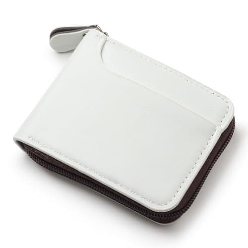 SNIDER Vegan Leather Zipper Wallet – 10 Card Slots for Men & Women (White SB01)