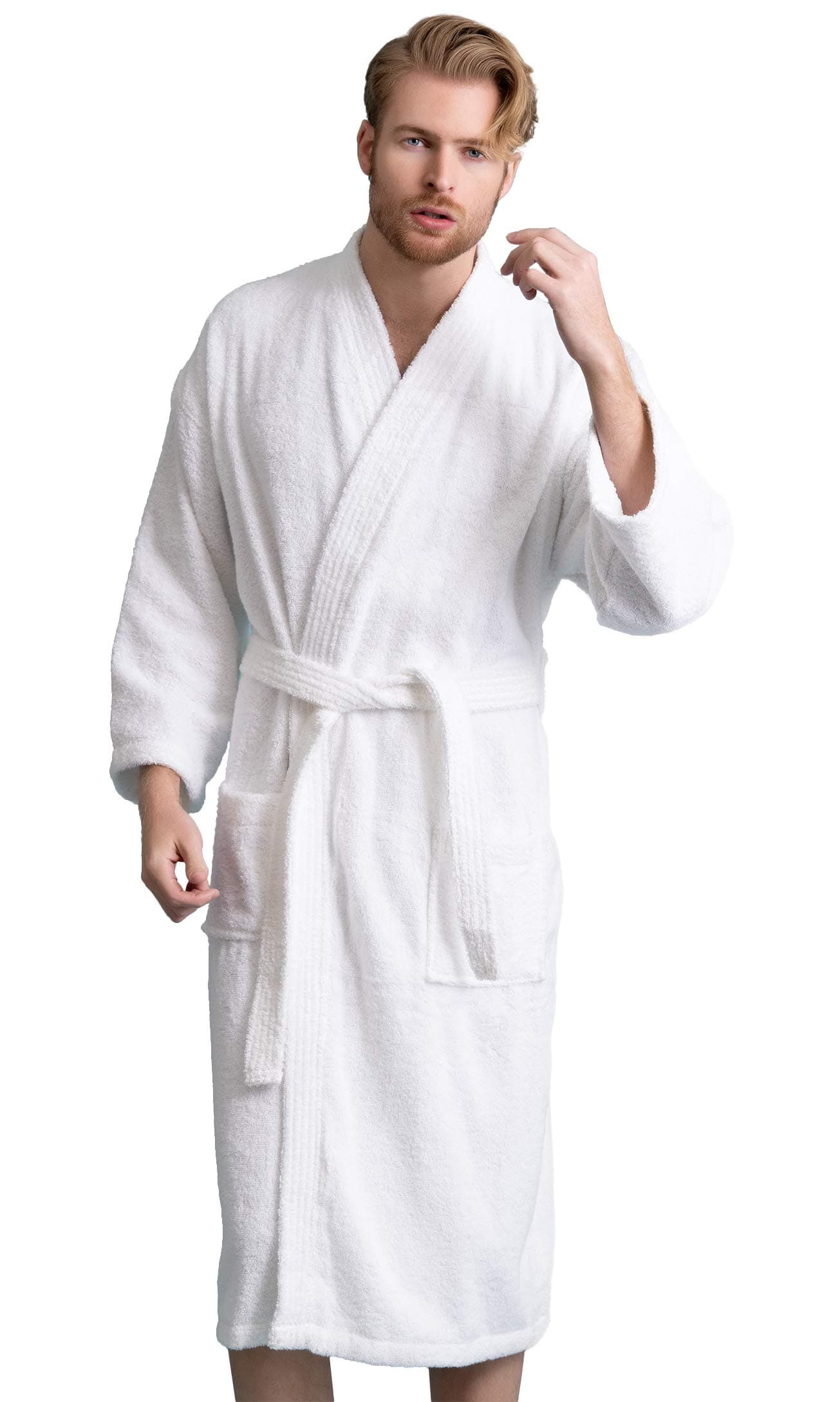 Soft Touch Linen Men's Robe, Turkish Terry Bathrobe, 100% Cotton Kimono Spa Bathrobe