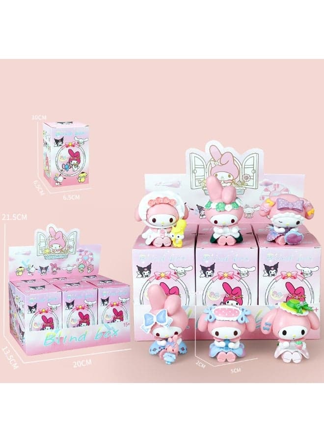 6PCS Wreath My Melody Blind Box Figure Set , Cute Anime Collectible Model, Adorable Collectible Statue, Desktop Trendy Toy Ornament, Car Ornament, Surprise Unboxing Experience, Kids Girls Birthday Gift Collection , Mystery Gifts For Boys Girls , 10 cm