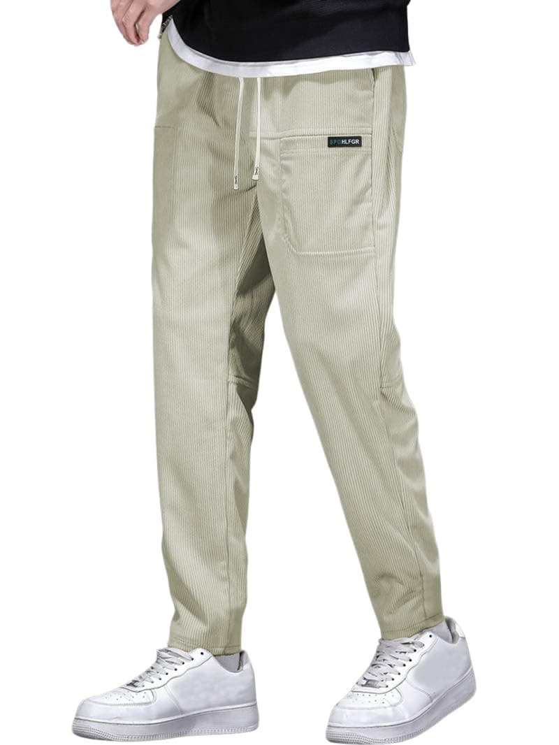 TAGDO® Men's Solid Corduroy Track Pant with Pockets | Mens Joggers Track Pants | Track Pants for Man (Rib-Track-2041-Cream-34)