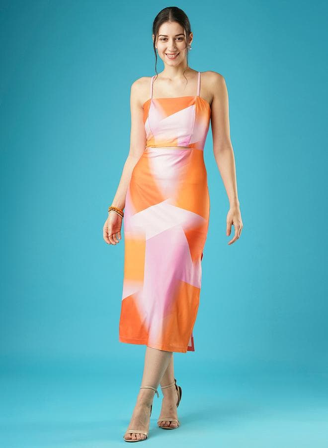Globus Women Abstract Print Strappy Sheath Midi Dress with Cut Out Detail