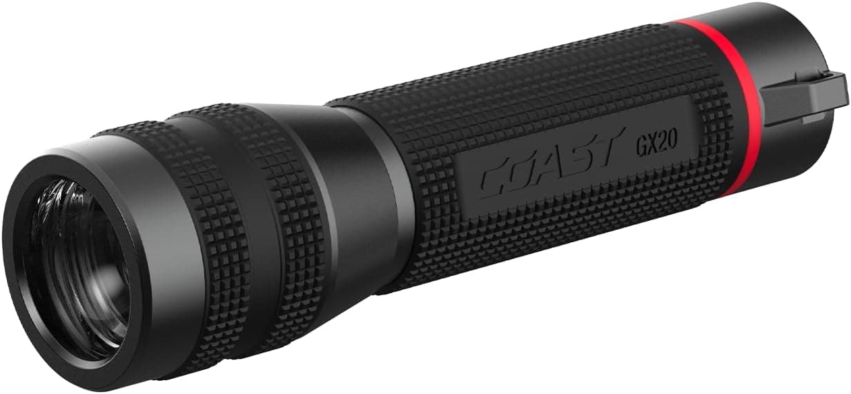 Coast GX20 1200 Lumen Waterproof AlkalineDual Power LED Flashlight with Twist Focus AntiRoll Cap and Textured Handle Compatible with 4 x AAA Batteries Included or ZX750 Rechargeable Battery