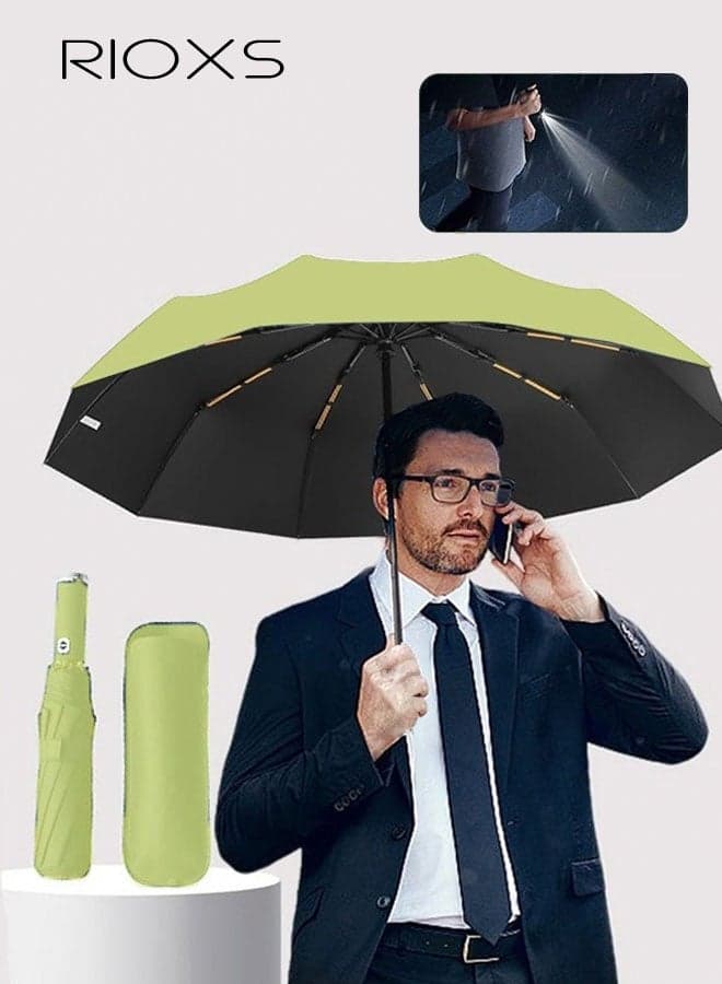 LED Umbrella,Automatic Folding Umbrella With Rotating LED Flashlight For Night Walking,Windproof Sun Rain Protection Umbrella,Practical Umbrella For Travel Running Hiking Camping