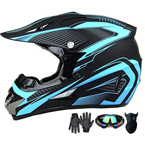 Motocross Helmet,Adult &Youth Trend Full Face,ATV Motorcycle,Dirt Bike Downhill Off-Road Mountain Bike Helmet,DOT Certified,4-Piece Set (Blue, M)