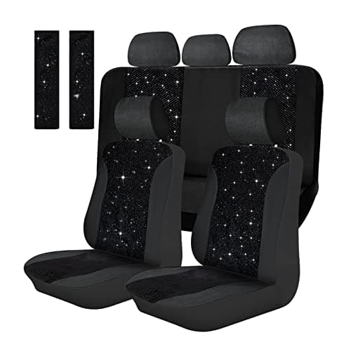 Tallew Car Seat Cover Full Set Bling Velvet Chair Cover for Women Breathable Vehicle Chair Protector Black Mesh Auto Seat Cover Universal Fit for Most of Sedan SUV Truck Minivan Airbag Compatible