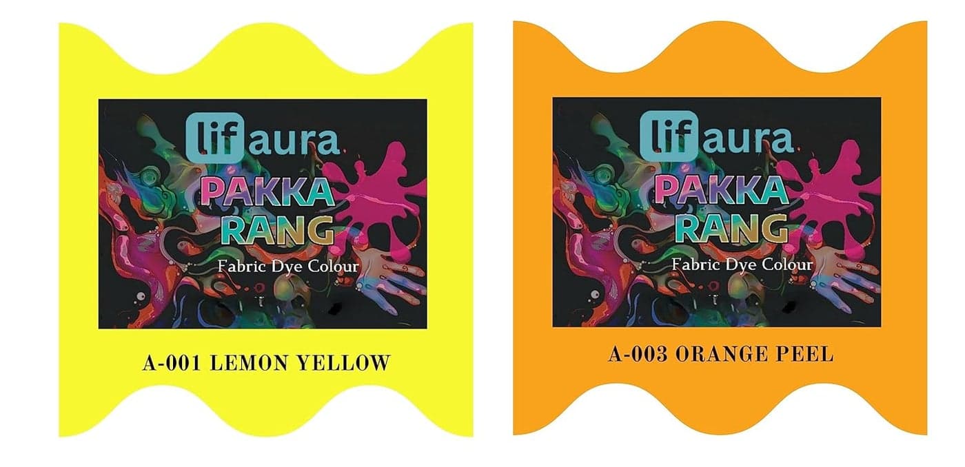 Prokart Lifaura Pakka Rang Fabric Permanent Dye Color Kit Pack of 6 Sachets 5g Each 30g Pack with 30g DyfixerShadeA001 Lemon Yellow01 A003 Orange Each Color 3 sachets
