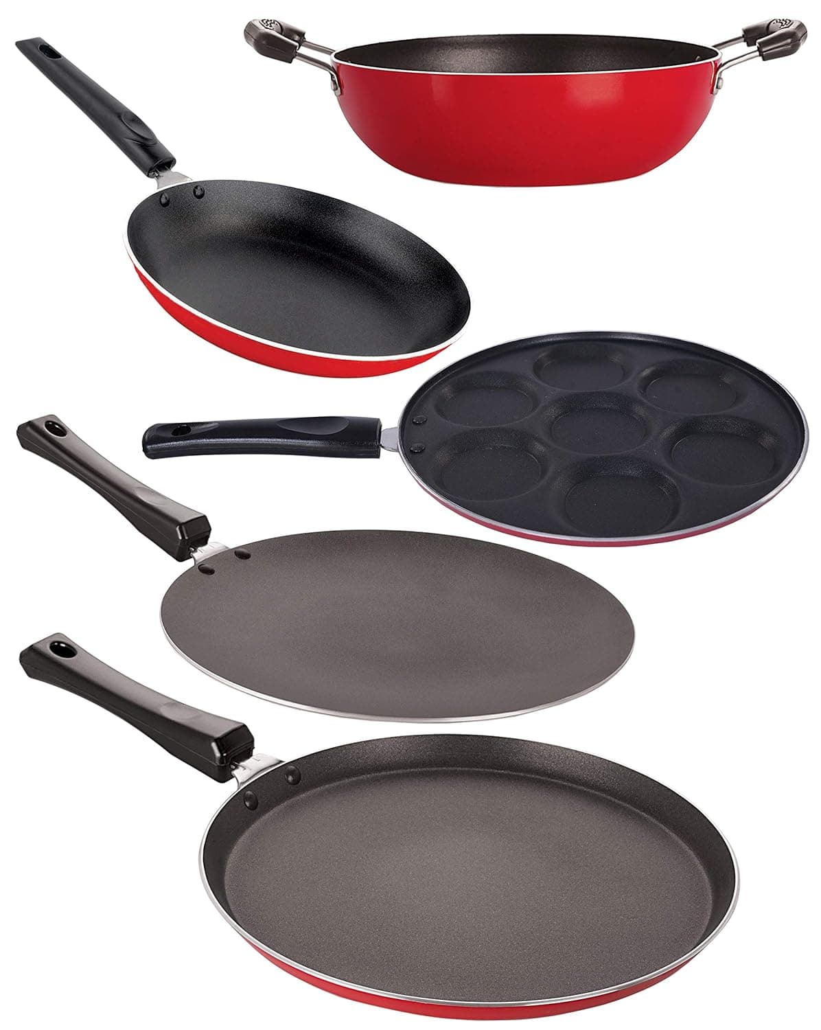 Nirlon Non-Stick Dishwahser Safe Aluminium 5 Piece Kitchen Essential Item with Steel Lid