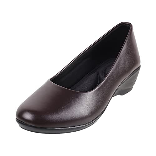 Mochi Women's Brown Faux Leather Formal Fashion Wedge Pumps | Professional Office Business Footwear | Lightweight | Elegant | Office Professional Stylish Formal Wear | UK 3