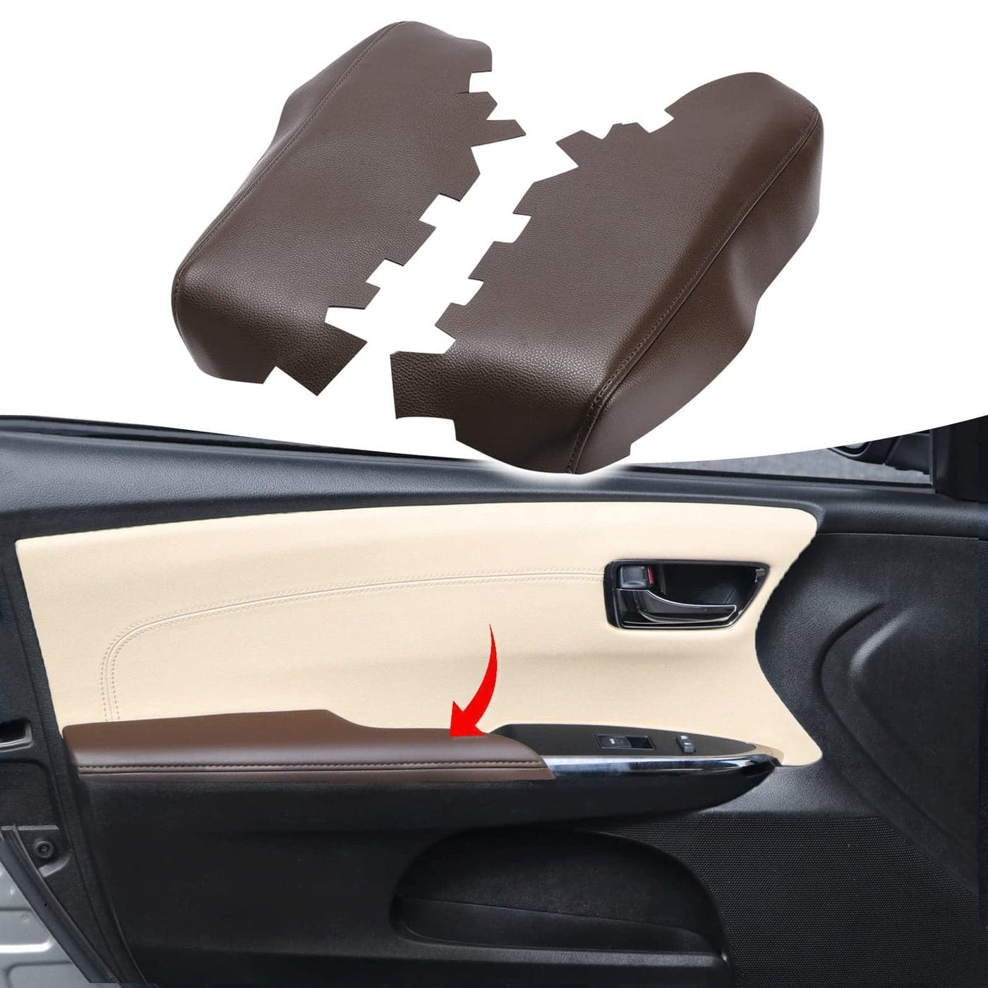 KBH Car Front Door Panel Armrest Cover Replacement for Toyota Avalon 20132018 Vinyl Leather Upholstery AntiScratch 1 Pair Brown Leather Part Only
