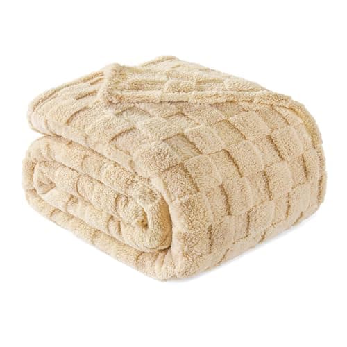 Exclusivo Mezcla Fleece Blanket Queen Size for Bed Super Soft and Cozy Bed Blankets with Checkered Design Lightweight Bedding All Season Use 90x90 Inches Beige