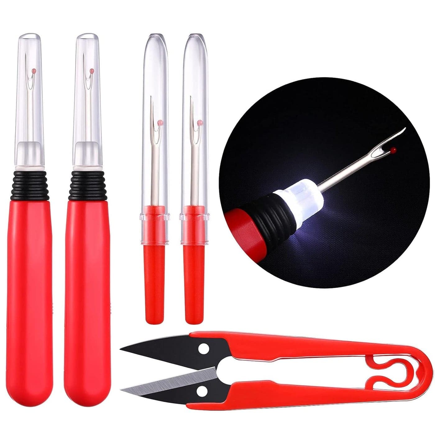 HASTHIP Embroidery Sewing Kit with Light Kit 2 Piece Large LED Seam Ripper and 2 Piece Small Sewing Trimming Scissor for Sewing Crafting Removing Thread for Women Girls