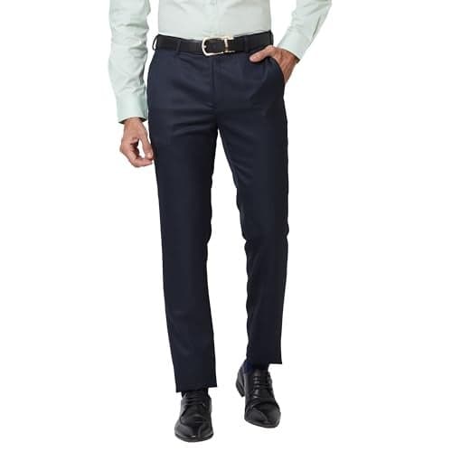 Raymond Men Slim Fit Solid Pattern Poly Viscose Blend Pleatless Formal Trouser (Size: 32)-RMTS05211-B7 Dark Blue