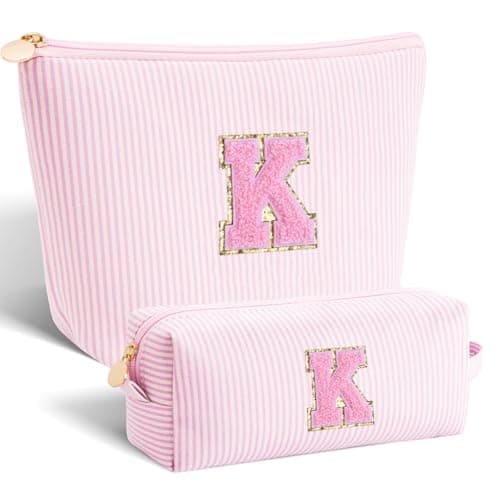 Btffitting Gifts for Teenage Girls | Monogrammed Gifts for Women Teen Girls Initial Cosmetic Travel Makeup Bag | 8 9 10 11 12 13 14 15 16 Years Old Girl Trendy Stuff - Pink,K