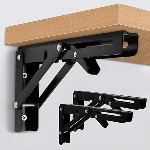 VDNSI Folding Shelf Brackets Heavy Duty Metal Collapsible Shelf Bracket DIY Wall Mounted Foldable Shelf Bracket Hinge Wall Mounted Space Saving for Bench Table (20 CM, 2)