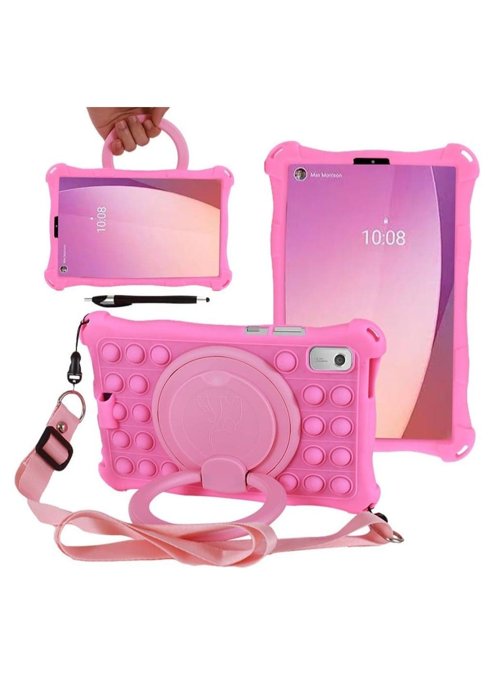 Case for Lenovo Tab M9 9.0-inch (TB-310FU), released 2023), kid-friendly Lenovo Tab M9 tablet silicone holder cover with handle holder, shoulder strap and stylus