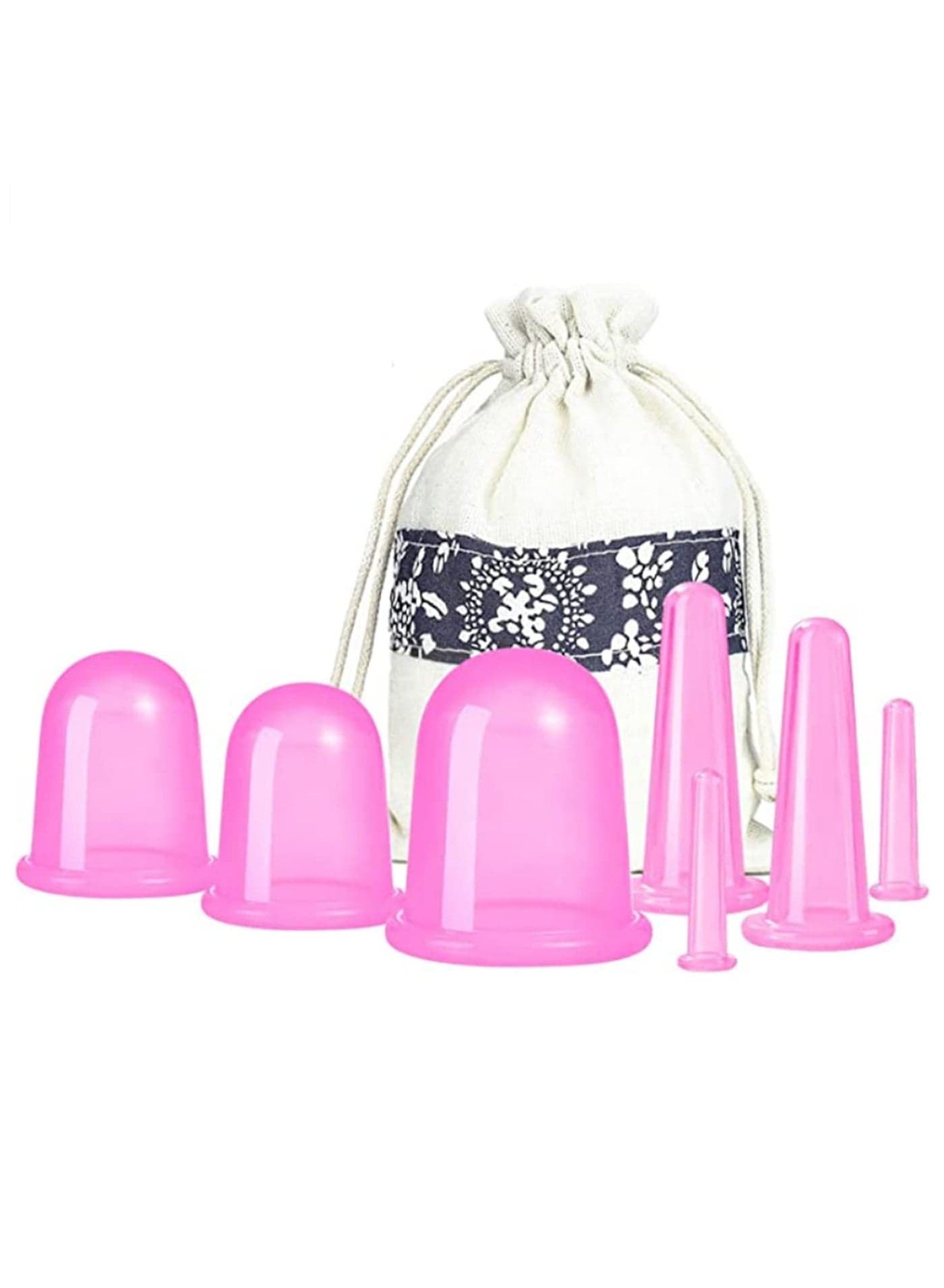 7Piece Silicone Cupping Therapy Set Anti-Cellulite Vacuum Massage Cups for Body Pain Relief, Face & Eye Massage Home Spa, Skin Tightening, Wrinkle Reduction Includes 4 Sizes
