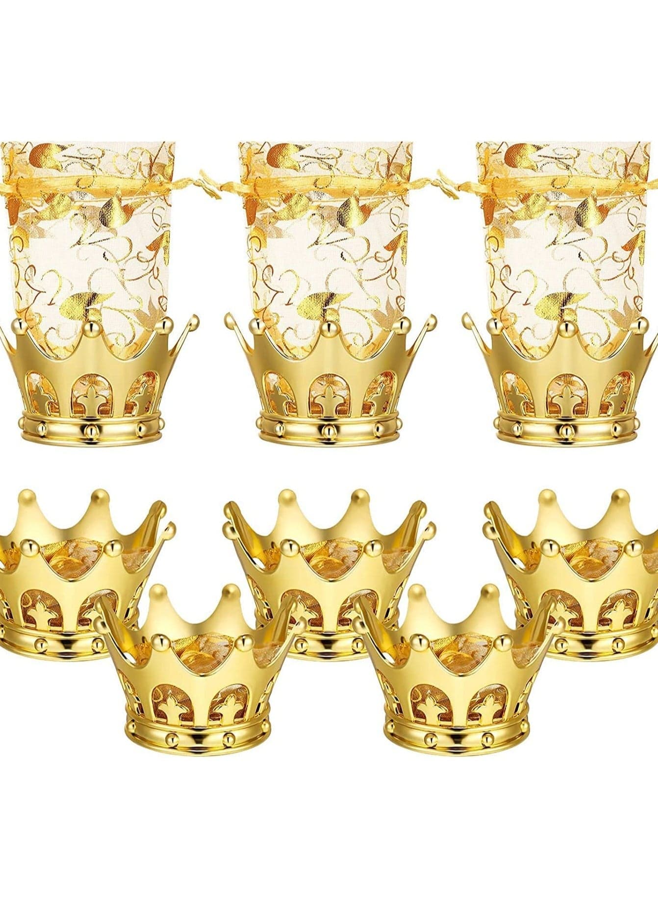 Crown Candy Boxes 12Pcs Gold Fillable Crown Goblet with Pouch for Candy Chocolate Cake Dessert Storage Decoration for Prince Princess Baby Shower Birthday Party Bridal Wedding Royal Themed