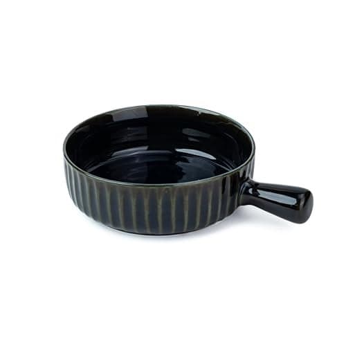 Shay Ceramic Pasta Bowl Set, 17Cm, 1 Piece, Blue Green | Glossy Finish | Porcelain Ceramic Serving Bowl | Serving Bowl With Handle (Handle Bowl - Blue Green) ,900 Ml