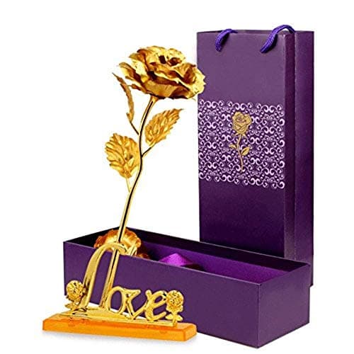 INTERNATIONAL GIFT® Golden Rose Flower with Love Shape Stand and Gift Box