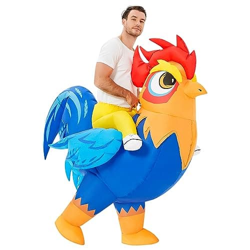 JUROSAICA Chicken Costume Adult Inflatable Costume Ride On Blow Up Rooster Animal Suit Funny Halloween Costume For Men Women Party