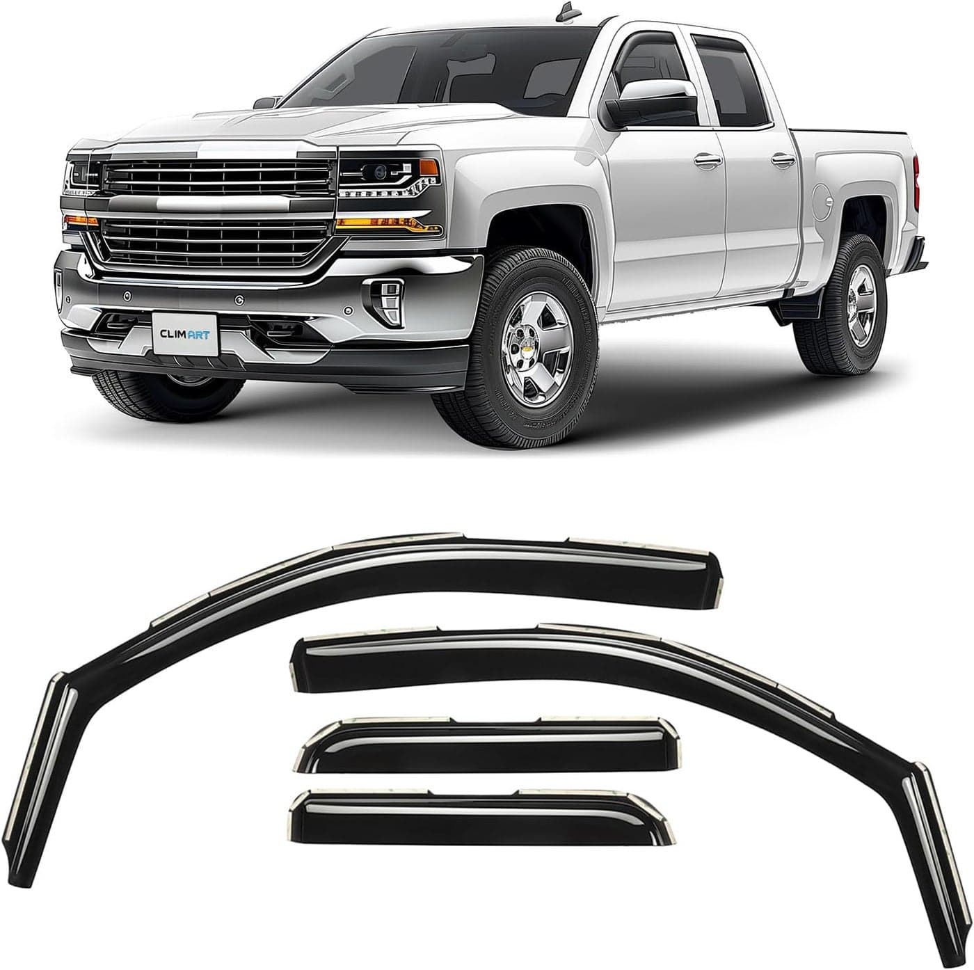 CLIM ART In-Channel Rain Guards for Chevrolet Silverado/GMC Sierra 2014-2018 Double Cab - 4pcs
