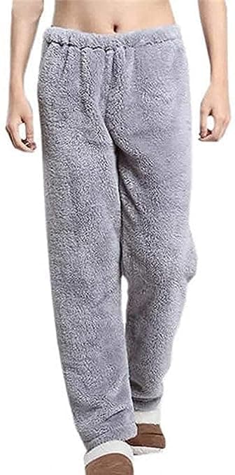 Cigain Wool Women's And Men's Winter Bottom Plush Fluffy Casual Style Pajama Pants Warm Fleece Lounge Pants Sleepwear Bottoms Free Size (Waist 28-34 Pack Of 1) (Grey)