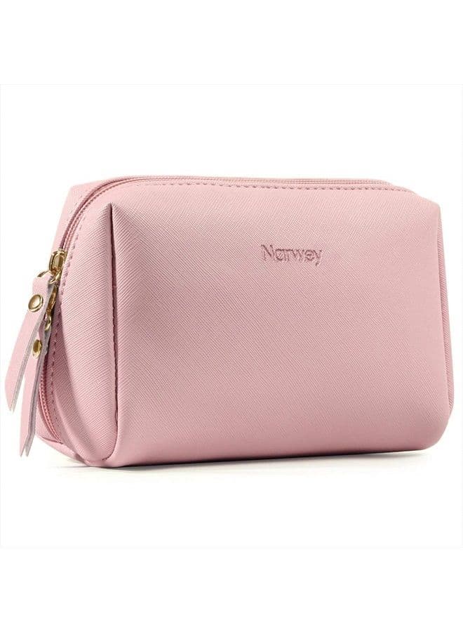 Small Vegan Leather Makeup Bag for Purse Travel Makeup Pouch Mini Cosmetic Bag for Women (Small, Pink)