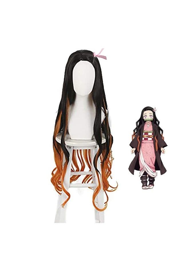 Anime Kamado Nezuko Cosplay wig for Demon Slayer: Kimetsu no Yaiba Characters Play Cosplay Wigs with Free Wig Cap