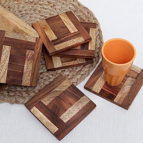 Indian-Shelf Coasters Set of 6 Wooden Items for Gift Coasters for Cups Tea Cup Coaster Table Coasters for Dining Table Coasters Sets Dining Table Decor Bar Items and Accessories