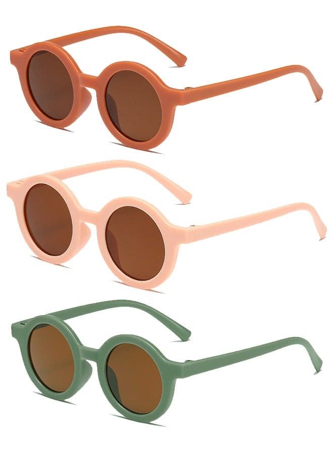 3PCS Kids Sunglasses, Retro Lovely Round Sunglasses For Kids Girls Boys Sunnies UV400 Protection Sun Glasses, Flexible Frame For Girls Boys Age 1-8 Morandi Sunglasses Fashion Beach Holiday