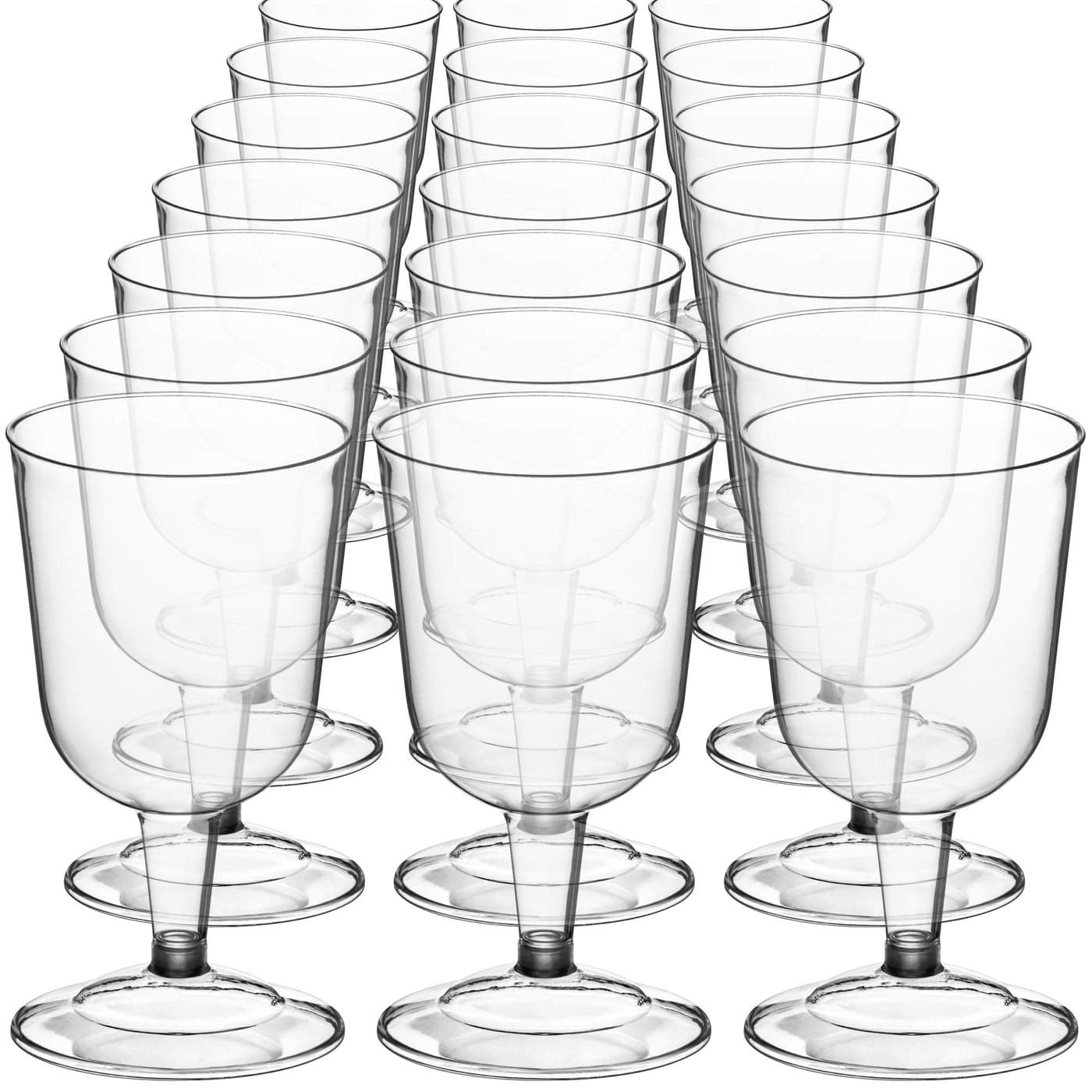 DecorRack 24 Wine Glasses 6 Oz BPA Free Plastic Party Wine Cups Perfect for Outdoor Parties Weddings Picnics Stackable Reusable Disposable Stemmed Pack of 24