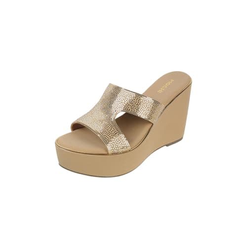 Mochi Women Beige High Wedge Heel Fashion Slip-on Sandal UK/5 EU/38 (34-53)