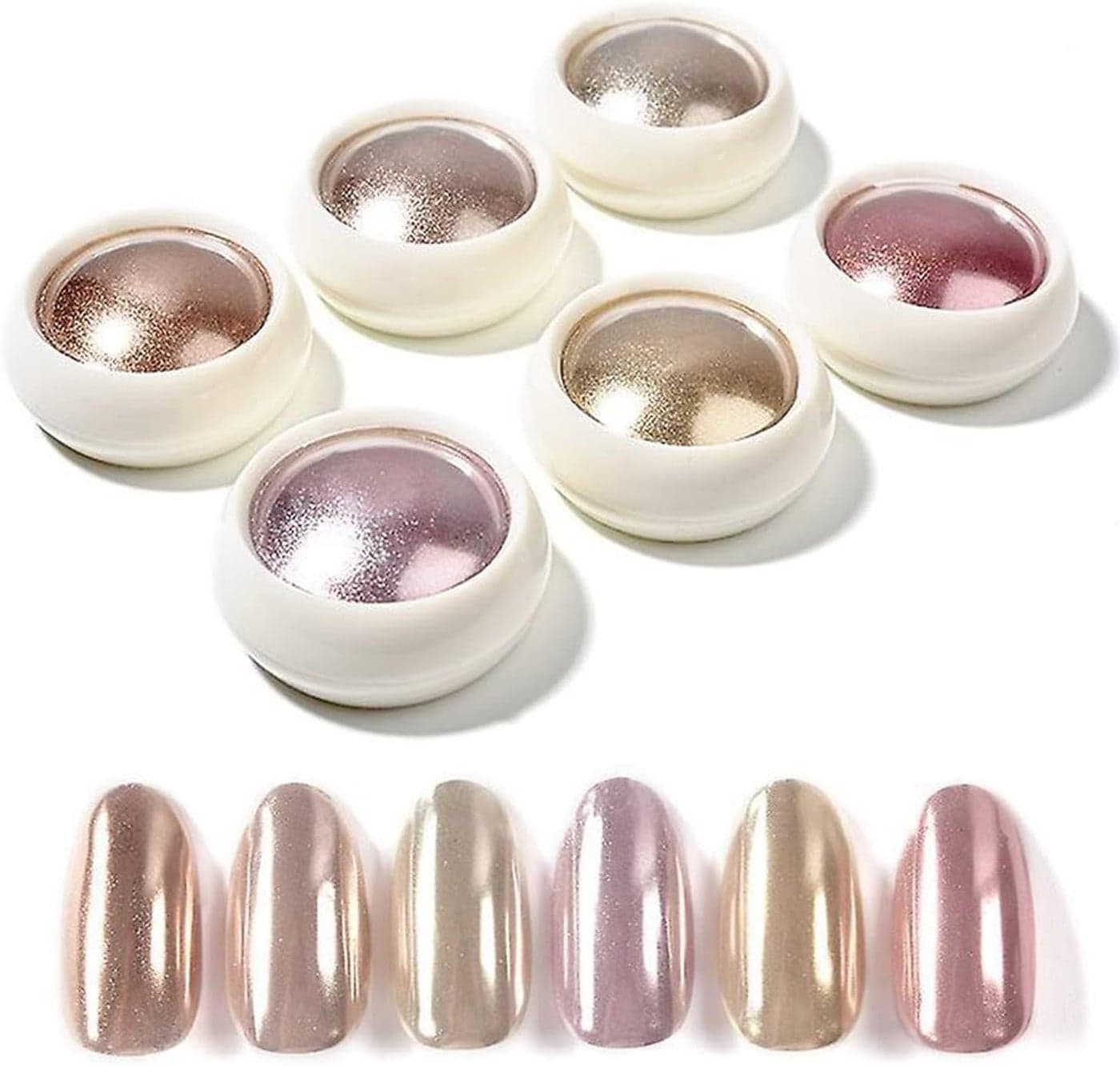 GZMAYUEN Rose Gold Nail Chrome Powders 6 Colors Gold Chrome Powder for Nails Metallic Mirror Nail Powders Nail Art Decorations