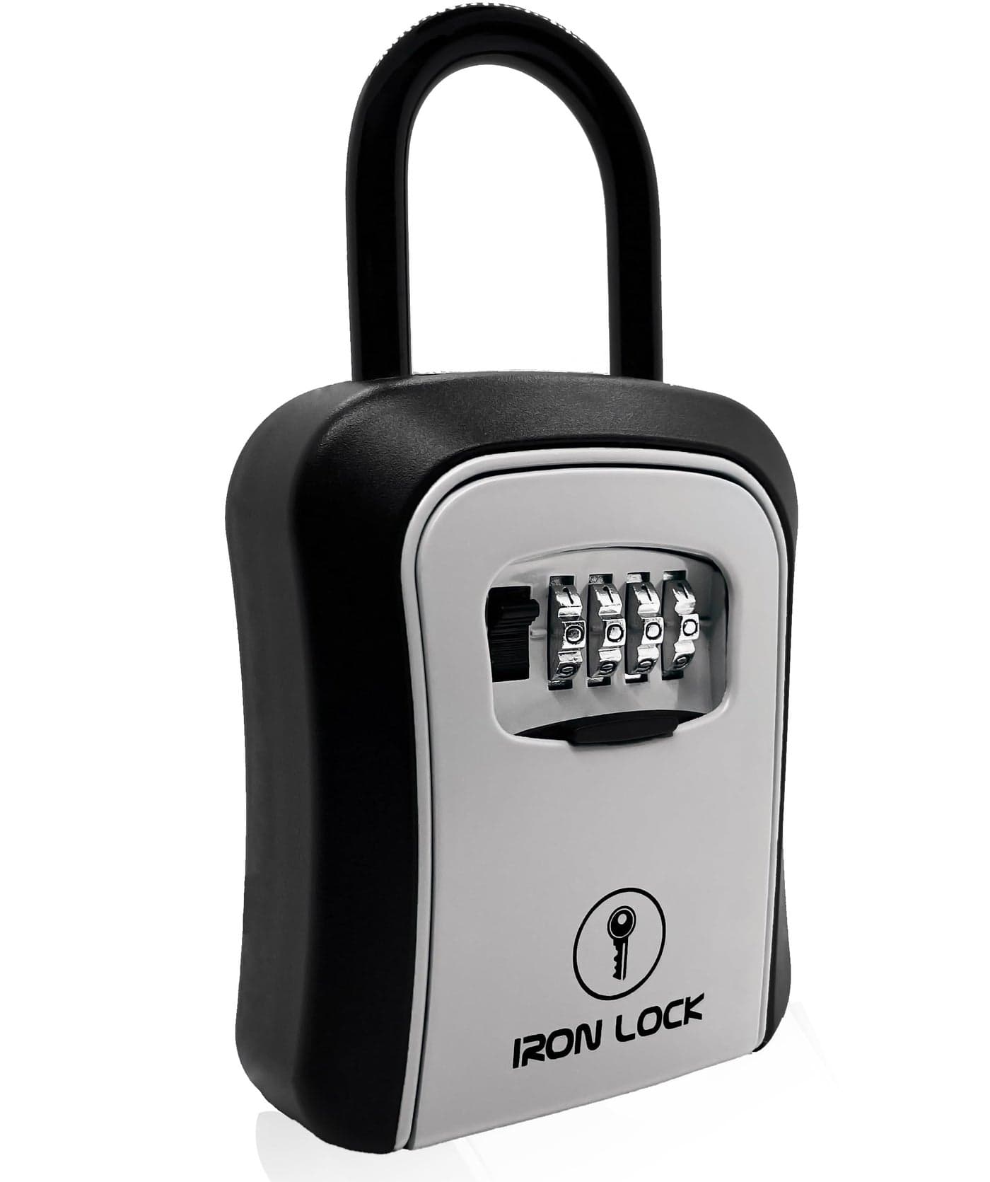 Iron Lock Portable Key Lock Box and Wall Mounted with Removable Shackle Indoor Outdoor Waterproof 4 Digit Combination with Resettable Code with A B Switch Key Lockbox for Outside Medium Grey