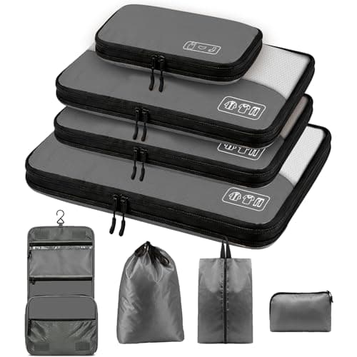 8-Piece Compression Packing Cubes for Travel, Ultralight Luggage Organizer Set with Double Zipper, Space Saving for Suitcase & Carry-On, Ideal for Business Trip Weekend Getaway - Gray