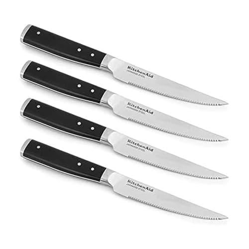 KitchenAid Gourmet 4 Piece Forged Triple Rivet Steak Knife Set, Japanese Steel, Sharp Kitchen Knife Set, 4.5 inch, Black