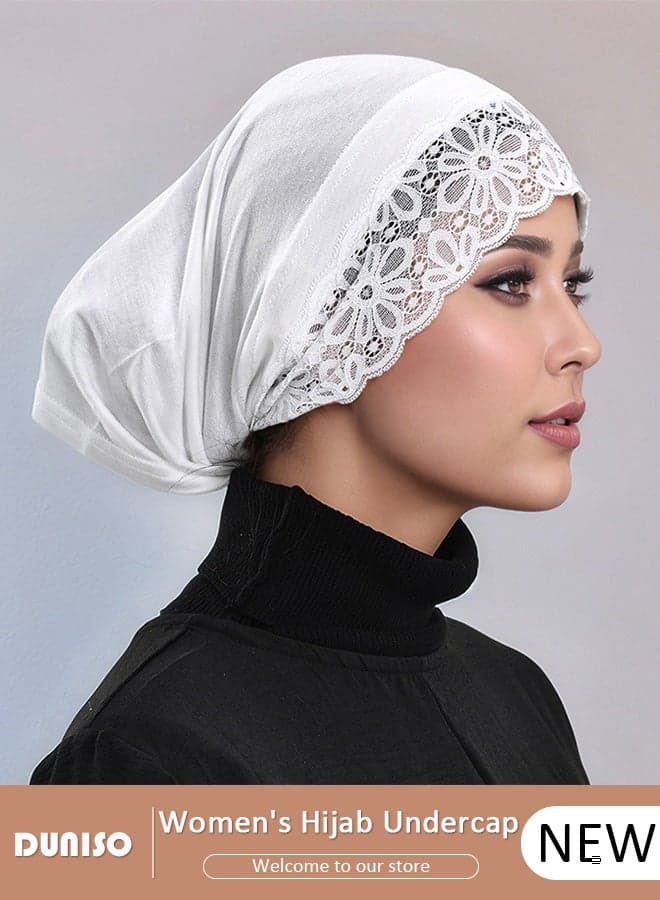 Women Hijab Undercap Fashion Solid Color Hijab Tube Premium Under Hijab Cap Soft Lady Head Cover Lightweight Breathable Islamic Muslim Hijab for Women Girls(White)
