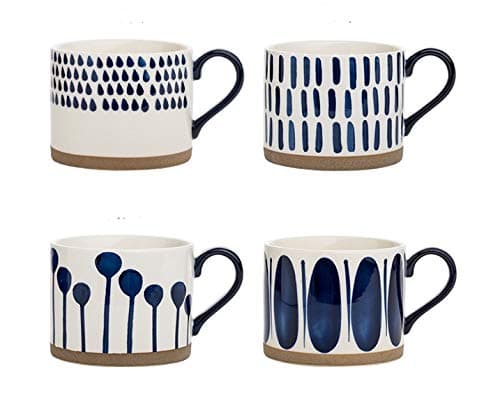 Koja 16 oz. Elegant Hand Painted Decorative Large Porcelain Ceramic Mug Set. 4 Decorative Mugs. Colorful Gift Pack. Impress & Entertain Family & Guests. Dishwasher Microwave Safe.