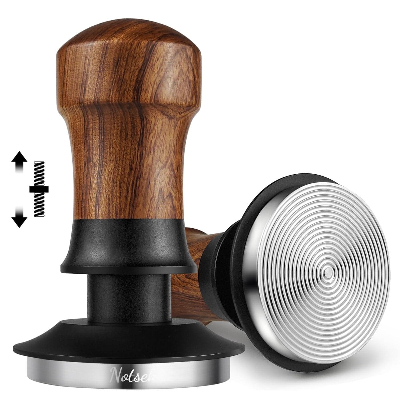 NOTSEK Coffee Tamper 58mm 30lbs Constant Pressure Tamper Tool with Ripple Base Walnut Wood Calibrated Spring Loaded Espresso Tamper for Portafilter 58mm