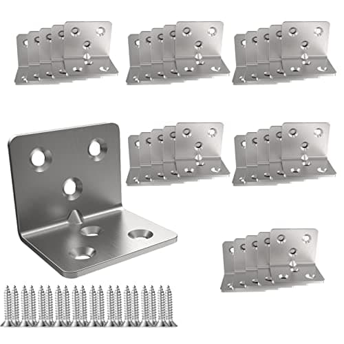 Silver Stainless Steel Corner Bracket,Joint Right Angle Bracket,L Shape Heavy Duty Metal Corner Brace Shelf Supporter for Wood Aufuga (20, 1.5x1.2x1.2)