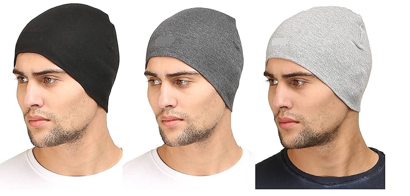 UMANI® Cotton Poly Blend Skull Cap for Men and Women/Helmet Cap/Multipurpose Running, Jogging Outdoor Skull Cap (3-HC 3PC BLK,L Grey & D Grey)