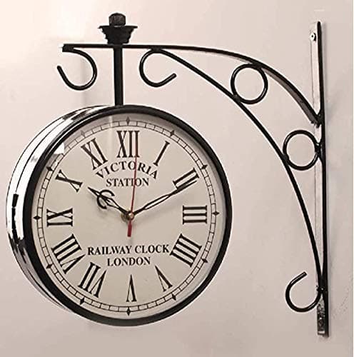 SELLPLUS Black Iron 8 Inch Victoria Station Clock London Vintage Wall Clock Retro Wall Clock Double Sided Wall Clock Antique Clock (8 Inch) (Code 04)