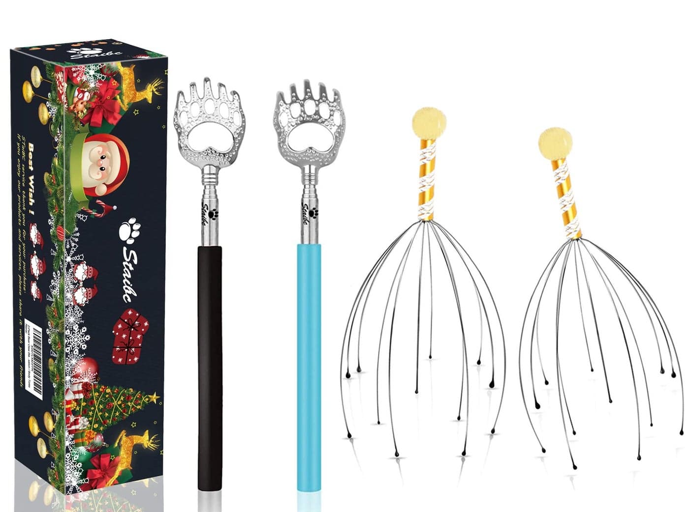 Stocking Stuffers 2Pack Bear Claw Telescopic Back Scratcher Plus 2Pack Head Massager Scalp Scratcher Gold Handheld Head Massage Tingler Suitable for Head RelaxationBody Tickle