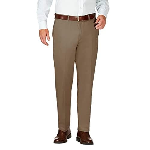 Haggar Mens Work To Weekend Hidden Expandable Waist No Iron Flat Front Dress-pants, Bark, 36W X 29L US